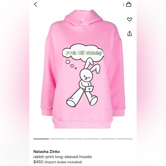 Natasha Zinko rabbit-print long-sleeved hoodie Size XS - Picture 2 of 8